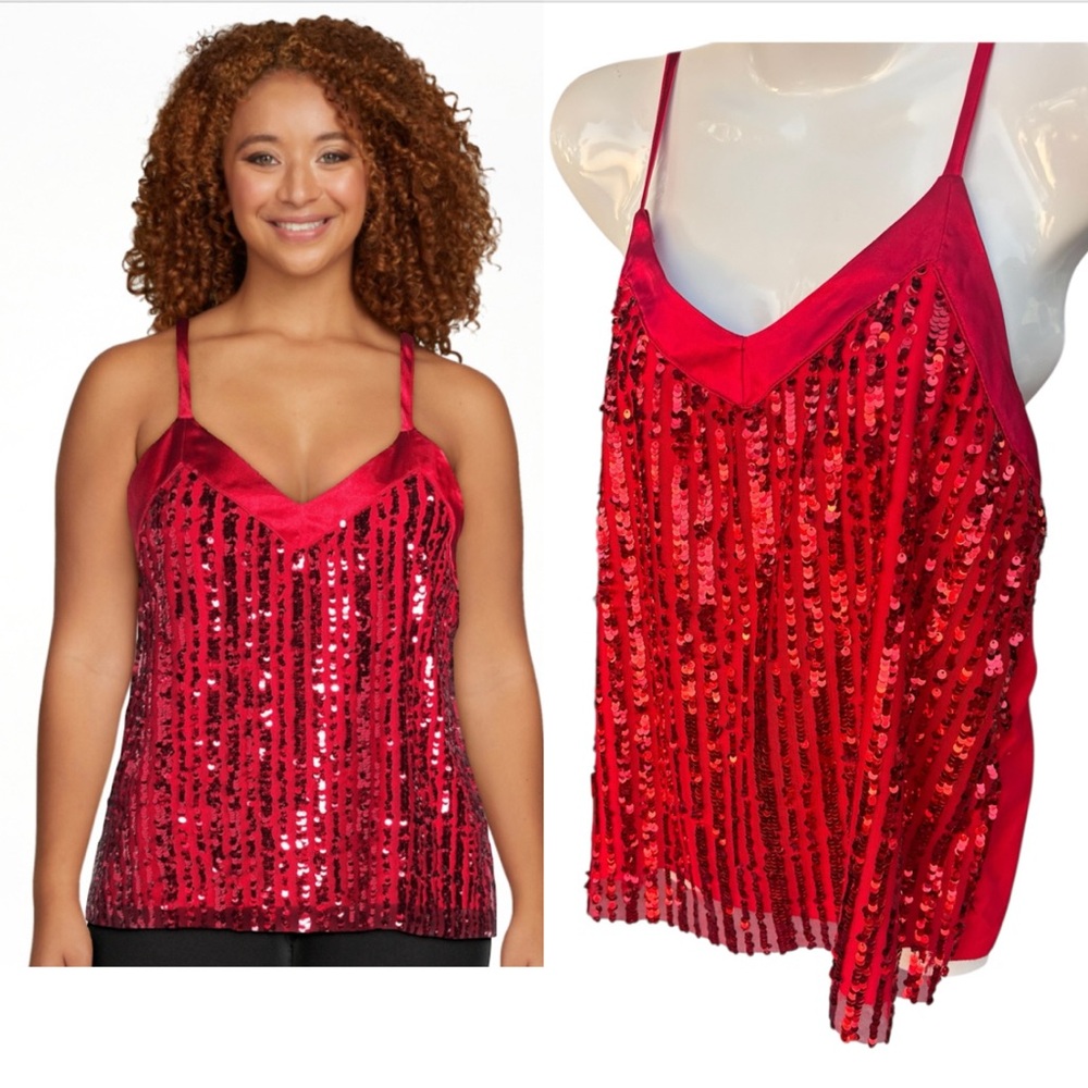 🗺️ No Boundaries Sequin Top, Cami, Blouse & Top Vibrant Red Junior’s Size Large
